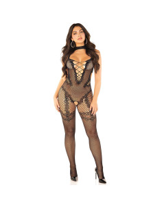 LEG AVENUE - MESH BODYSTOCKING CROTCHLESS BLACK ONE SIZE