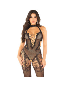 LEG AVENUE - MESH BODYSTOCKING CROTCHLESS BLACK ONE SIZE 2