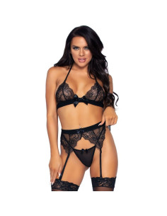 LEG AVENUE - THREE PIECES SET TOP, GARTER BELT AND G-STRING L