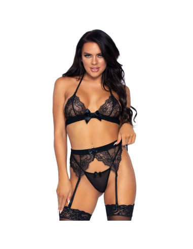 LEG AVENUE - THREE PIECES SET TOP, GARTER BELT AND G-STRING L