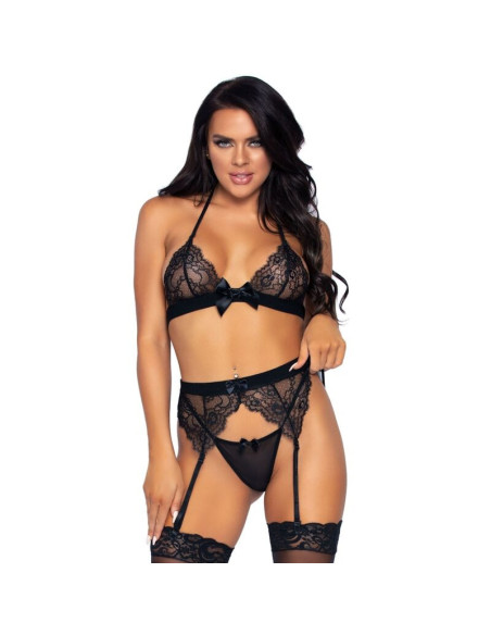 LEG AVENUE - THREE PIECES SET TOP, GARTER BELT AND G-STRING L