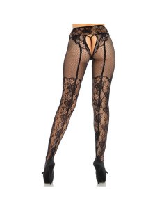 LEG AVENUE - STOCKING FLOWERS DESIGN BACK CROTHLESS ONE SIZE