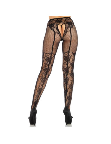 LEG AVENUE - STOCKING FLOWERS DESIGN BACK CROTHLESS ONE SIZE