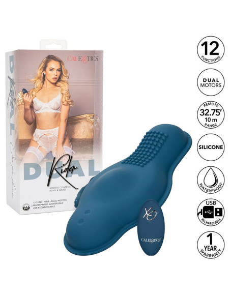 CALEXOTICS - RIDER MASSAGER DOUBLE MOTOR REMOTE CONTROL BLUE