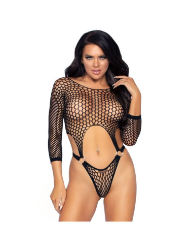 LEG AVENUE - TOP BODYSUIT WITH THONG BACK ONE SIZE - BLACK