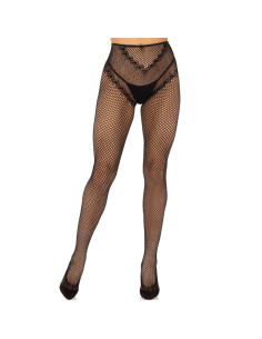 LEG AVENUE - CROTCHLESS FISHNET STOCKINGS BLACK