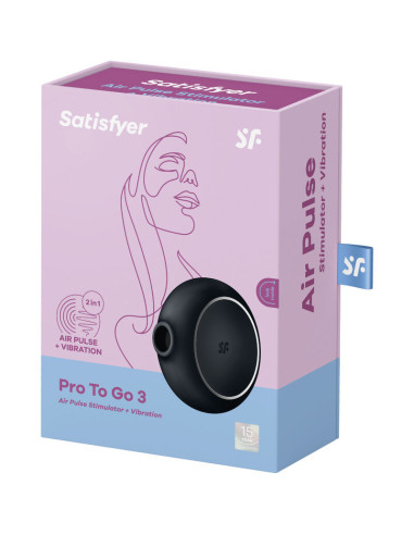 SATISFYER - PRO TO GO 3 DVIGUBAS ORO IMPULSUOTOJAS IR VIBRATORIUS JUODAS