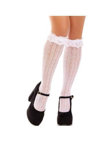LEG AVENUE - KNEE-HIGH SOCKS WITH RUFFLES WHITE