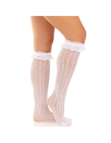 LEG AVENUE - KNEE-HIGH SOCKS WITH RUFFLES WHITE