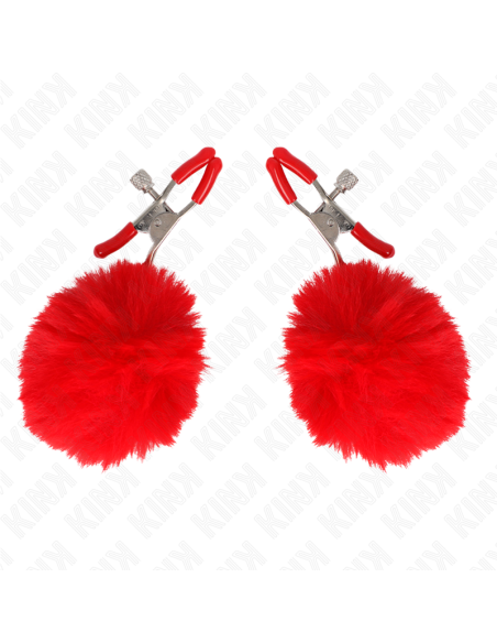 KINK - FAUX FUR BALL NIPPLE CLAMP RED 6 CM
