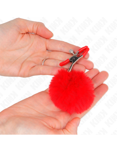 KINK - FAUX FUR BALL NIPPLE CLAMP RED 6 CM