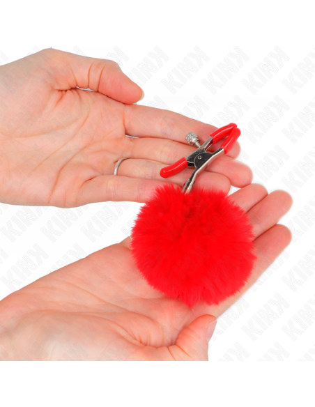 KINK - FAUX FUR BALL NIPPLE CLAMP RED 6 CM