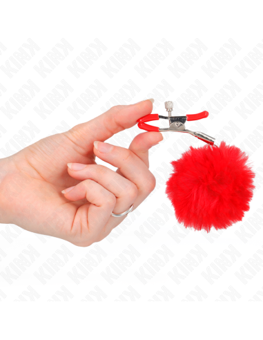 KINK - FAUX FUR BALL NIPPLE CLAMP RED 6 CM