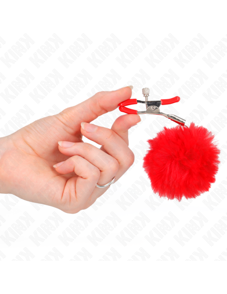 KINK - FAUX FUR BALL NIPPLE CLAMP RED 6 CM