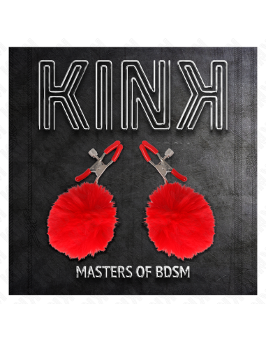 KINK - Dirbtinio kailio spenelių laikiklis su kamuoliukais, raudonas, 6 cm