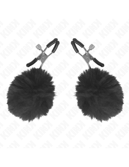 KINK - FAUX FUR BALL NIPPLE CLAMP BLACK 6 CM