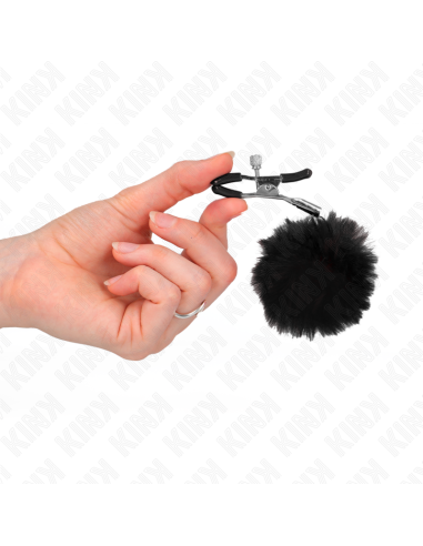 KINK - FAUX FUR BALL NIPPLE CLAMP BLACK 6 CM