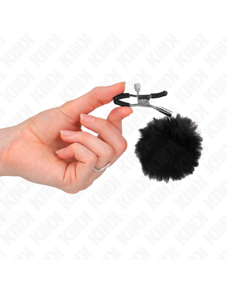 KINK - FAUX FUR BALL NIPPLE CLAMP BLACK 6 CM