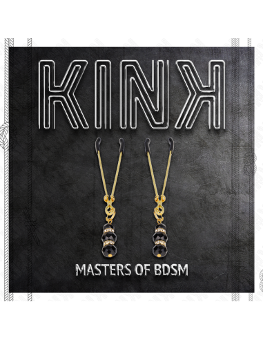 KINK - GOLD THIN NIPPLE CLAMPS WITH 3 BLACK GLASS BEADS 7 CM