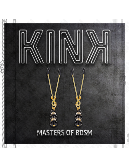 KINK - GOLD THIN NIPPLE CLAMPS WITH 3 BLACK GLASS BEADS 7 CM