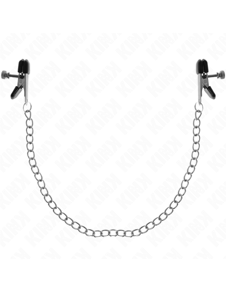 KINK - plokščios grandinėlės formos spenelių laikikliai, sidabriniai, 34 cm