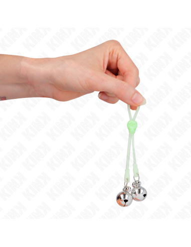 KINK - LUMINOUS SKULL NIPPLE CLAMPS WITH RING BELLS ADJUSTABLE GREEN - SILVER