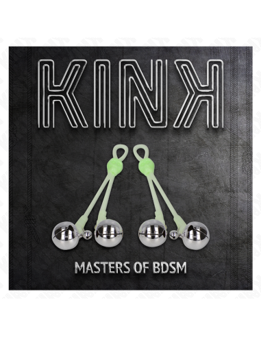 KINK - LUMINOUS SKULL NIPPLE CLAMPS WITH RING BELLS ADJUSTABLE GREEN - SILVER