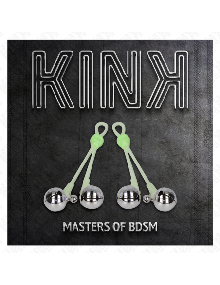 KINK - ŠVIESIANTYS KAUKOLĖS SPENELIŲ SPAUSTUKAI SU ŽIEDAIS, REGULIUOJAMI ŽALIAIS - SIDABRINIAIS