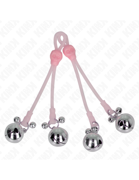 KINK - LUMINOUS SKULL NIPPLE CLAMPS WITH RING BELLS ADJUSTABLE PINK - SILVER