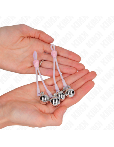 KINK - LUMINOUS SKULL NIPPLE CLAMPS WITH RING BELLS ADJUSTABLE PINK - SILVER
