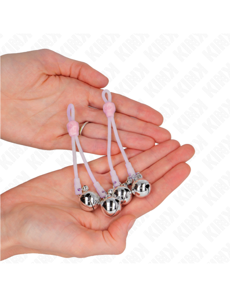 KINK - LUMINOUS SKULL NIPPLE CLAMPS WITH RING BELLS ADJUSTABLE PINK - SILVER