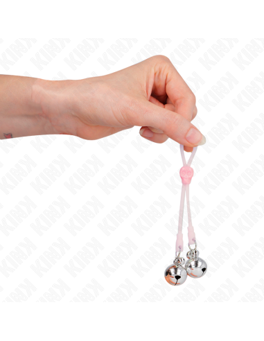 KINK - LUMINOUS SKULL NIPPLE CLAMPS WITH RING BELLS ADJUSTABLE PINK - SILVER
