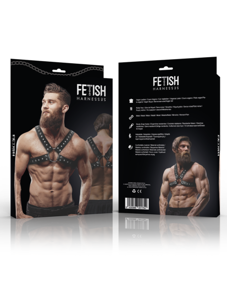 FETISH SUBMISSIVE ATTITUDE - MENS CROSS-OVER ECO-LEATHER CHEST HARNESS WITH STUDS