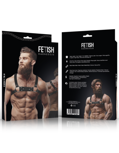 FETISH SUBMISSIVE ATTITUDE - MENS ECO-LEATHER BULLDOG CHEST HARNESS SIZE M-L