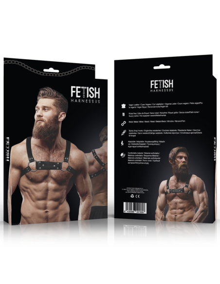 FETISH SUBMISSIVE ATTITUDE - MENS ECO-LEATHER BULLDOG CHEST HARNESS SIZE M-L