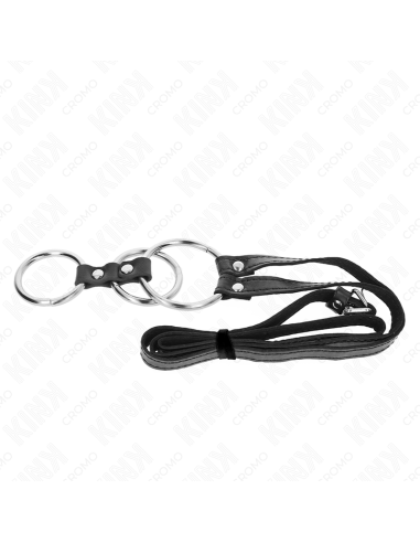 KINK - TRIPLE METAL PENIS RING 3.8 CM TO 5 CM WITH LEATHER BELT 112 CM
