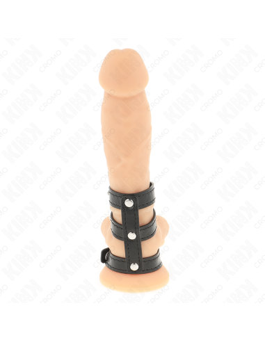 KINK - TRIPLE LEATHER PENIS RING WITH PRESSURE CLOSURE