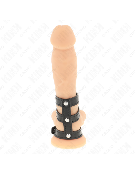 KINK - TRIPLE LEATHER PENIS RING WITH PRESSURE CLOSURE