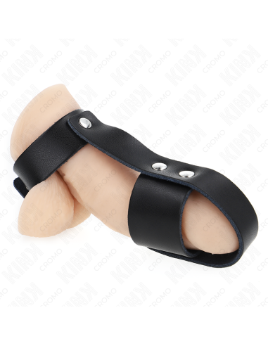 KINK - LEATHER PENIS CAGE RING WITH ADJUSTABLE BALL DIVIDER