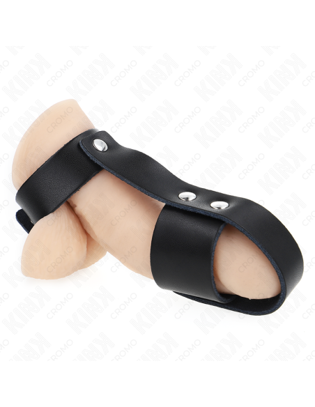 KINK - LEATHER PENIS CAGE RING WITH ADJUSTABLE BALL DIVIDER