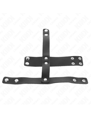 KINK - LEATHER PENIS CAGE RING WITH ADJUSTABLE BALL DIVIDER