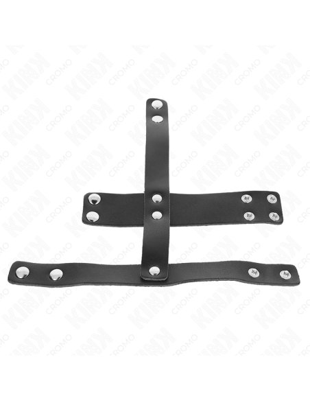 KINK - LEATHER PENIS CAGE RING WITH ADJUSTABLE BALL DIVIDER