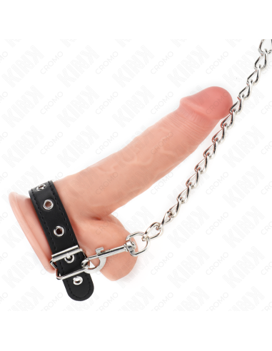 KINK - LEATHER PENIS RING WITH STRAP 21.5 X 2 CM AND METAL CHAIN 60 CM