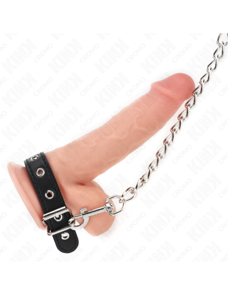 KINK - LEATHER PENIS RING WITH STRAP 21.5 X 2 CM AND METAL CHAIN 60 CM
