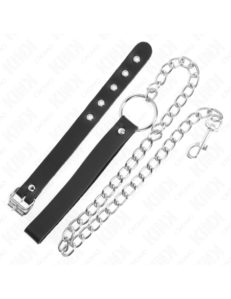 KINK - LEATHER PENIS RING WITH STRAP 21.5 X 2 CM AND METAL CHAIN 60 CM