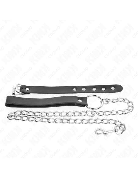 KINK - LEATHER PENIS RING WITH STRAP 21.5 X 2 CM AND METAL CHAIN 60 CM