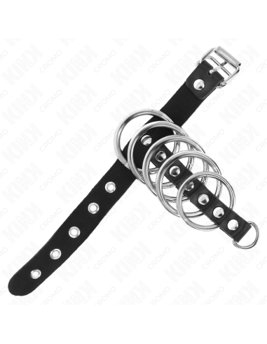 KINK - LEATHER PENIS RING WITH LOCK STRAP 21 X 2 CM AND 5 METAL RINGS FROM 3 CM TO 4 CM