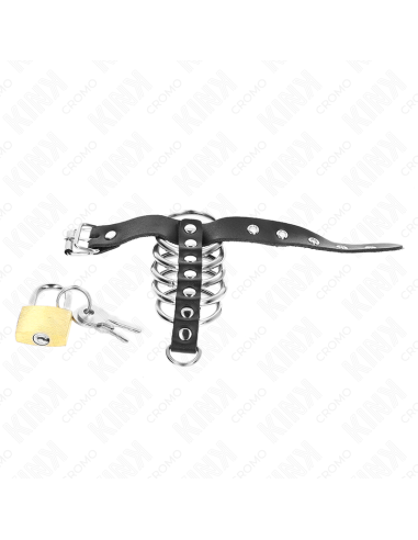 KINK - LEATHER PENIS RING WITH LOCK STRAP 21 X 2 CM AND 5 METAL RINGS FROM 3 CM TO 4 CM
