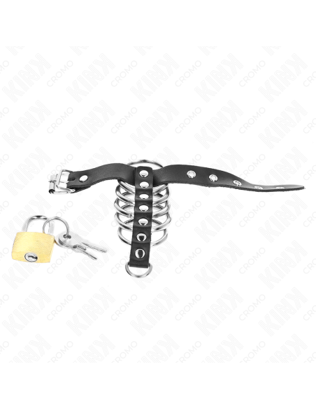 KINK - LEATHER PENIS RING WITH LOCK STRAP 21 X 2 CM AND 5 METAL RINGS FROM 3 CM TO 4 CM
