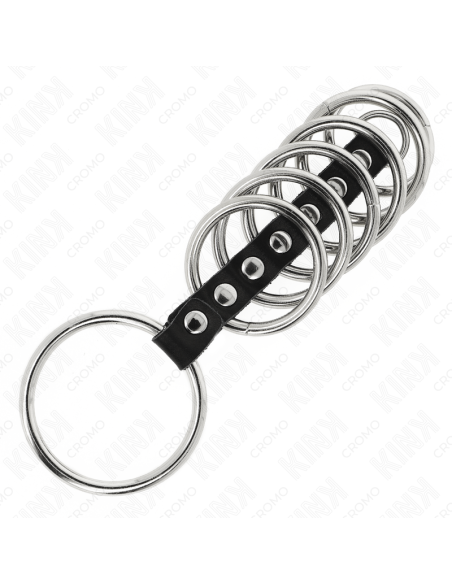 KINK - 7 METAL PENIS RINGS 3.2 CM TO 5 CM CONNECTED BY LEATHER